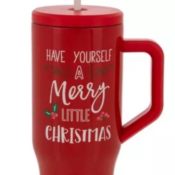 Red Christmas Travel Mug / Red Christmas Tumbler with Straw - Picture 5 of 11